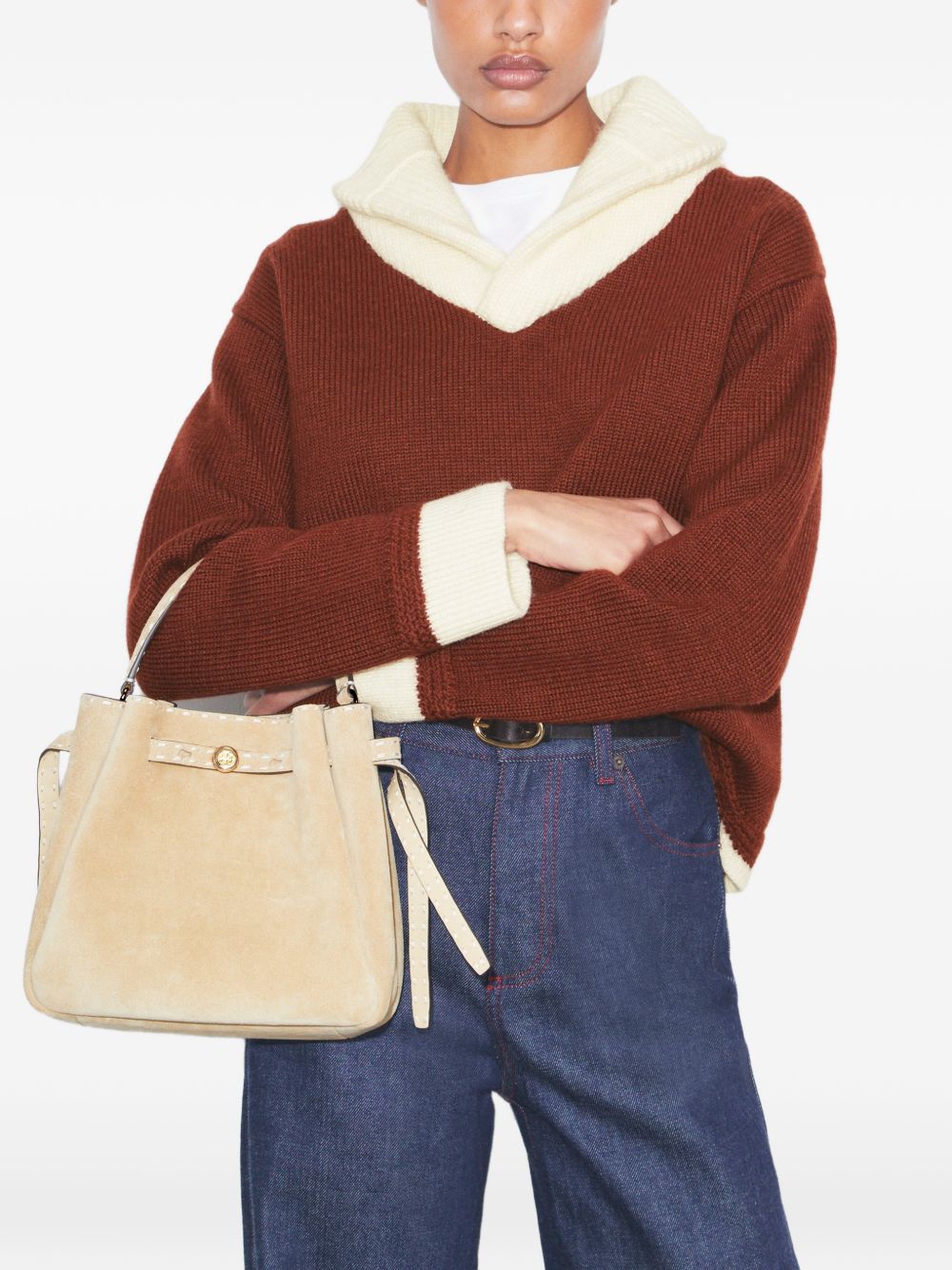 Tory Burch Romy Suede Bucket Bag Beige