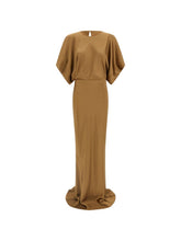 Norma Kamali Teardrop Draped Long Dress Camel camel