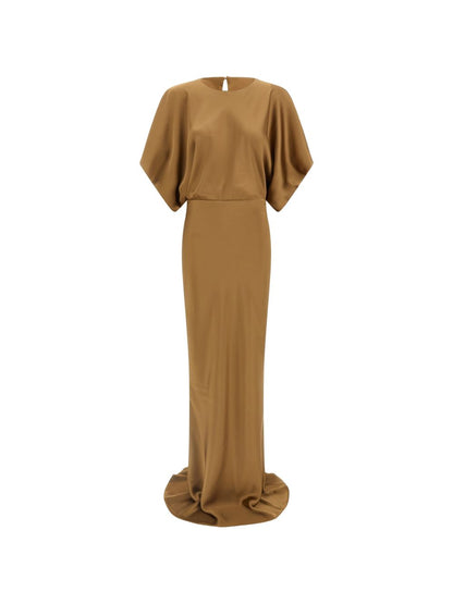Norma Kamali Teardrop Draped Long Dress Camel camel