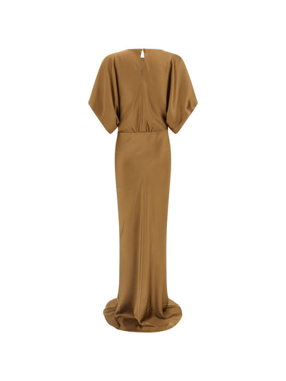 Norma Kamali Teardrop Draped Long Dress Camel camel