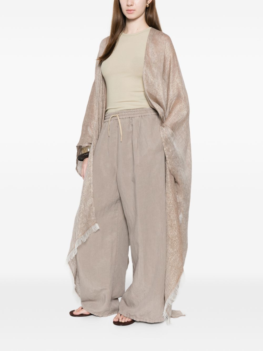 Fabiana Filippi Fringed Linen Poncho Brown brown