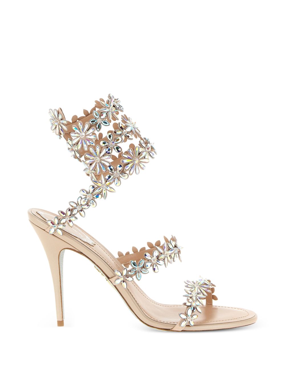 René Caovilla Floral Crystal Stiletto Sandals Pink