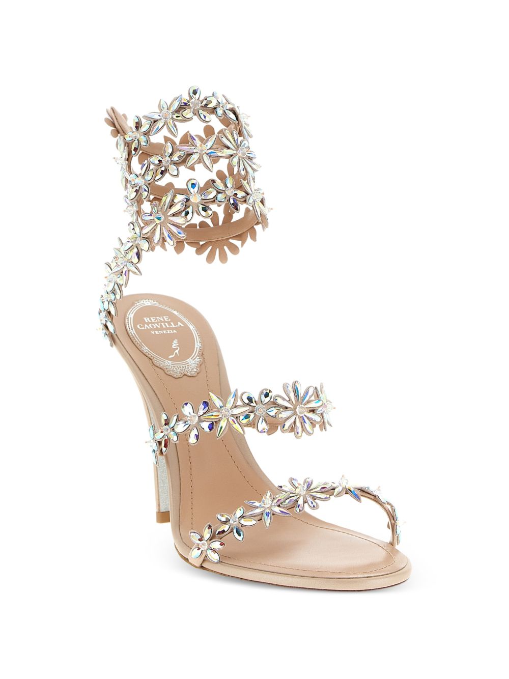 René Caovilla Floral Crystal Stiletto Sandals Pink