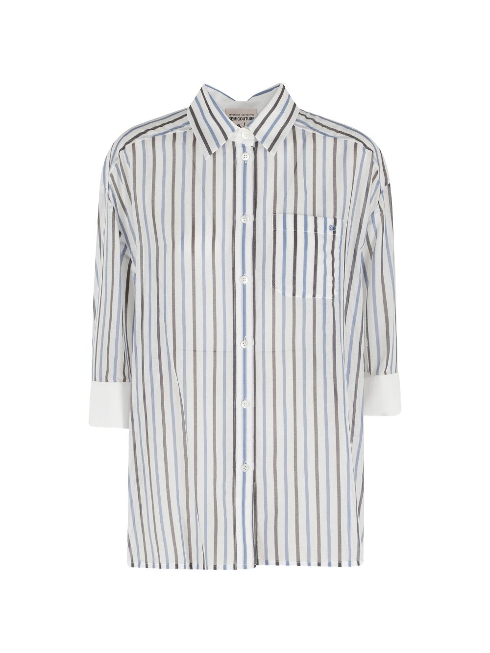Semicouture Striped Cotton Silk Shirt Blue