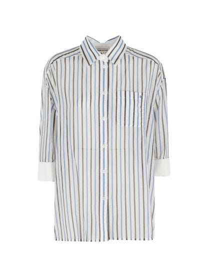 Semicouture Striped Cotton Silk Shirt Blue