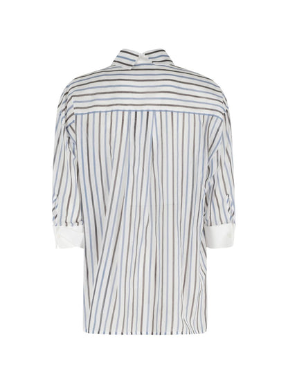 Semicouture Striped Cotton Silk Shirt Blue