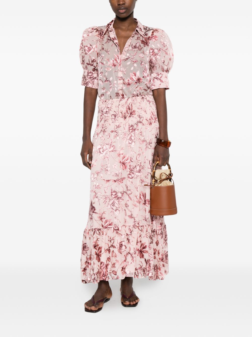 Alice + Olivia Floral Print Scrunched Top Pink