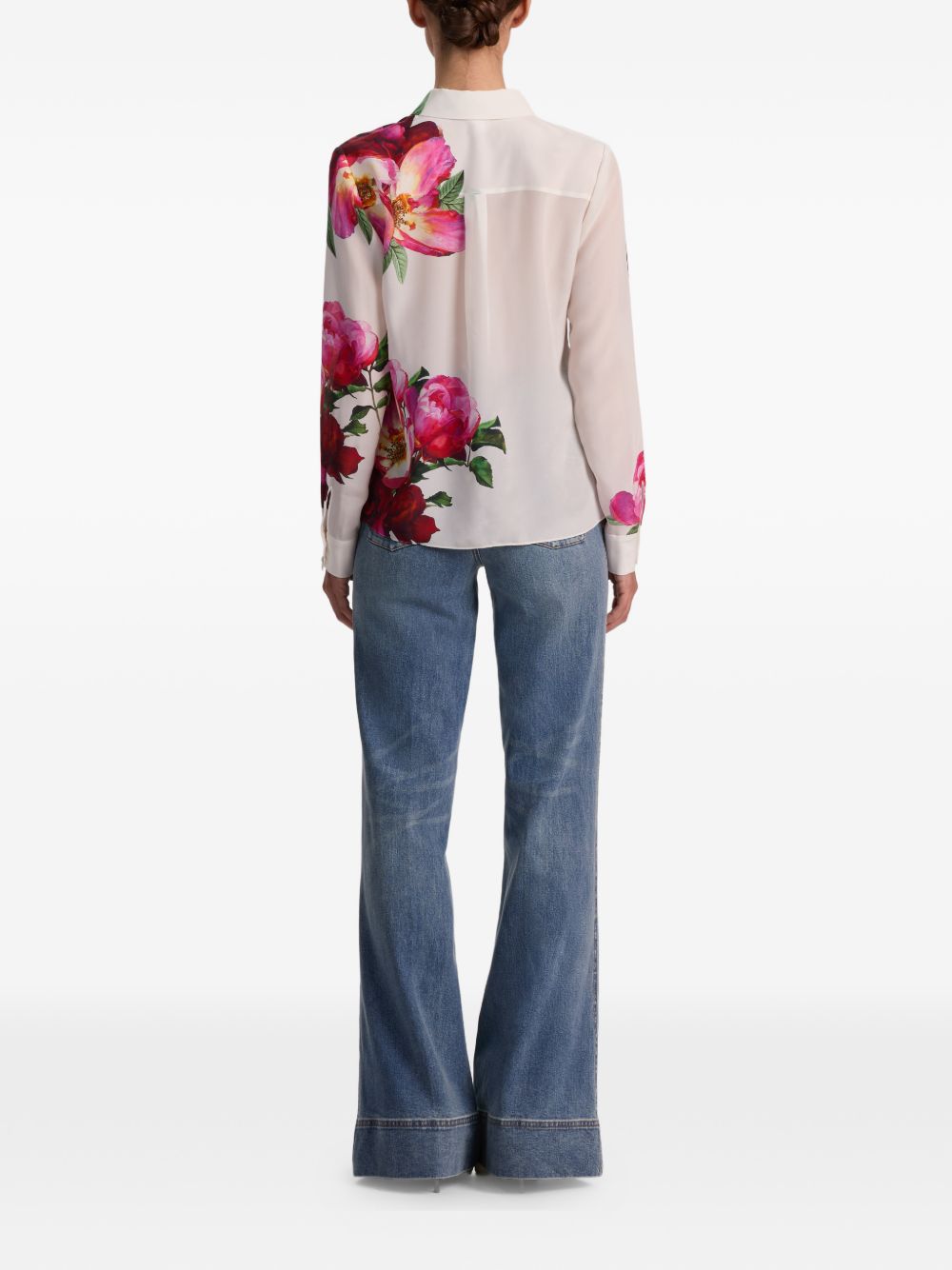 Alice + Olivia Floral Silk Buttoned Shirt White