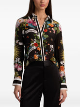 Alice + Olivia Floral Silk Printed Shirt Black