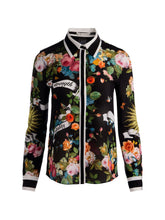 Alice + Olivia Floral Silk Printed Shirt Black