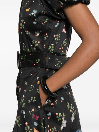 Alice + Olivia Floral Print Belted Midi Dress Black