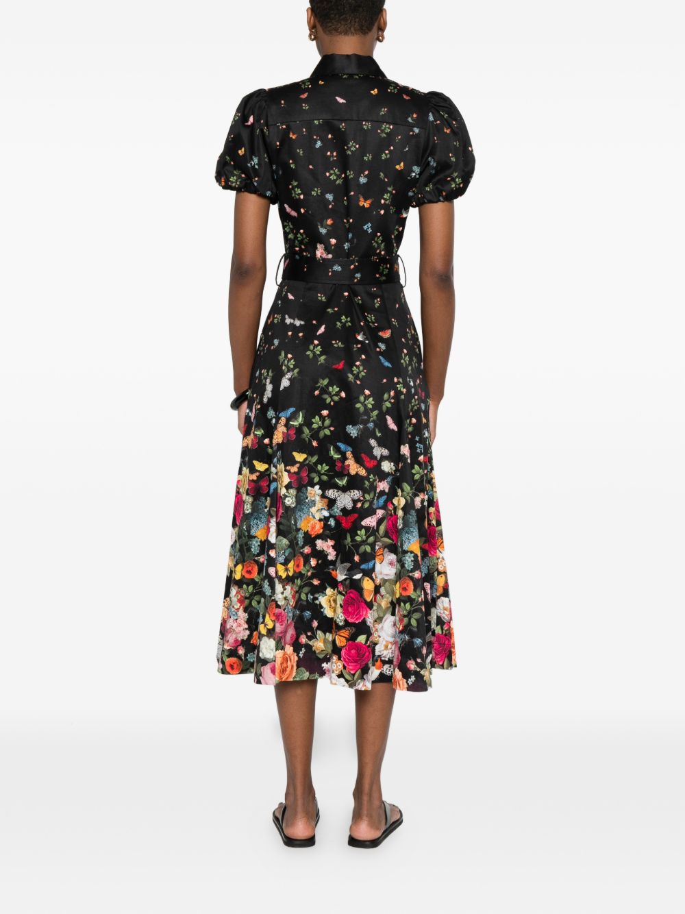 Alice + Olivia Floral Print Belted Midi Dress Black