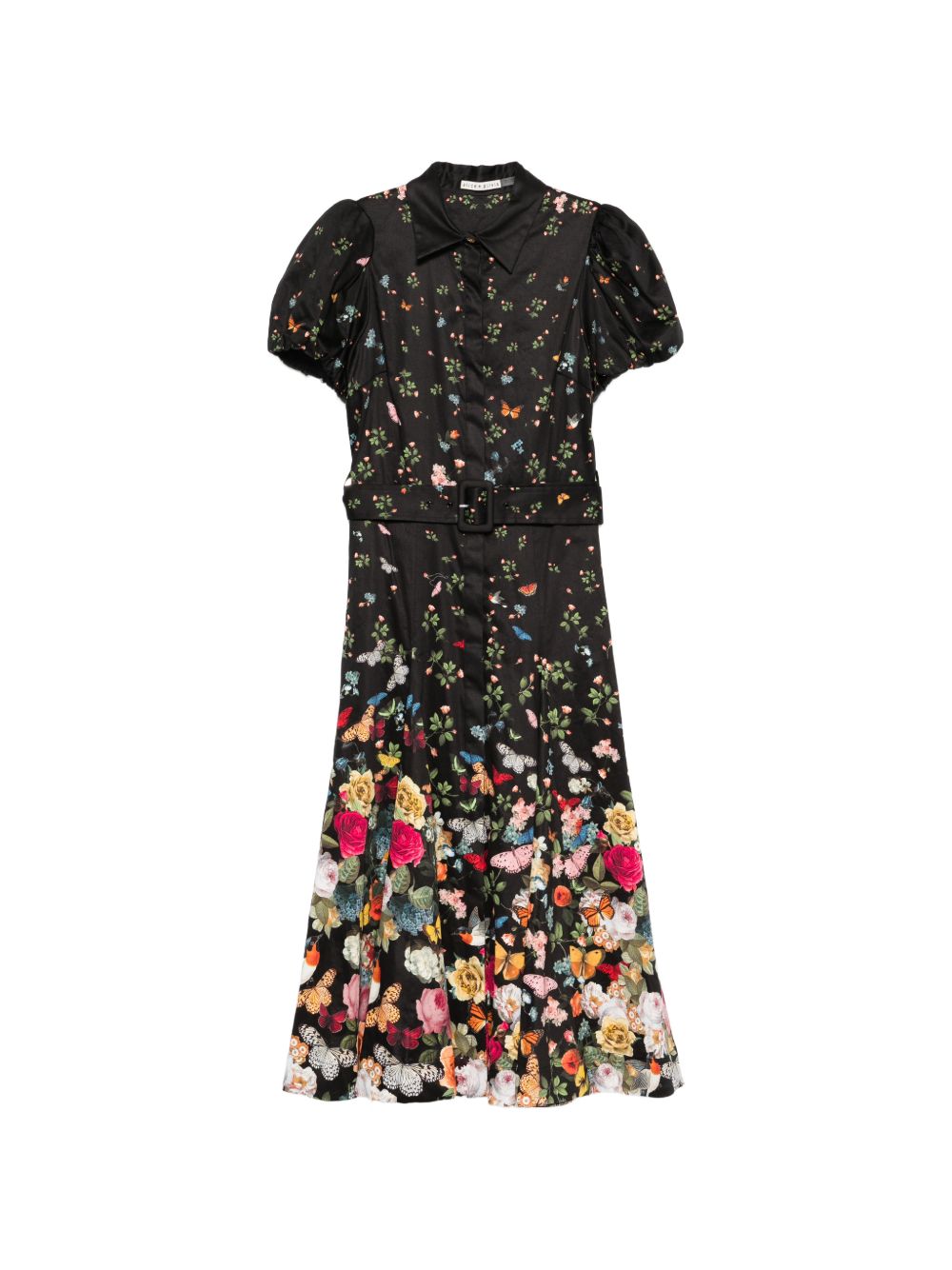 Alice + Olivia Floral Print Belted Midi Dress Black