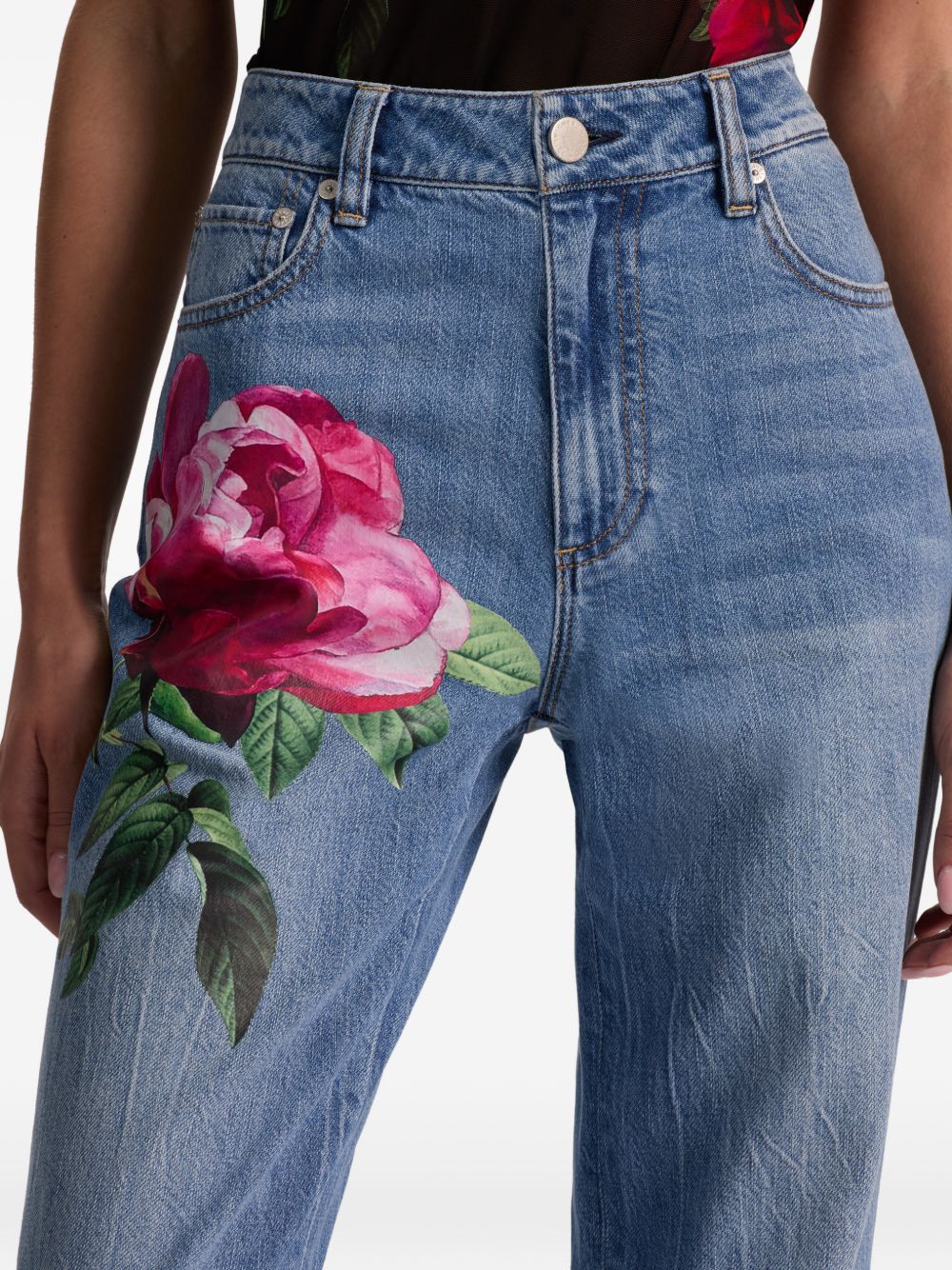Alice + Olivia Embroidered Floral Denim Jeans Clear Blue