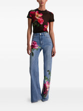 Alice + Olivia Embroidered Floral Denim Jeans Clear Blue