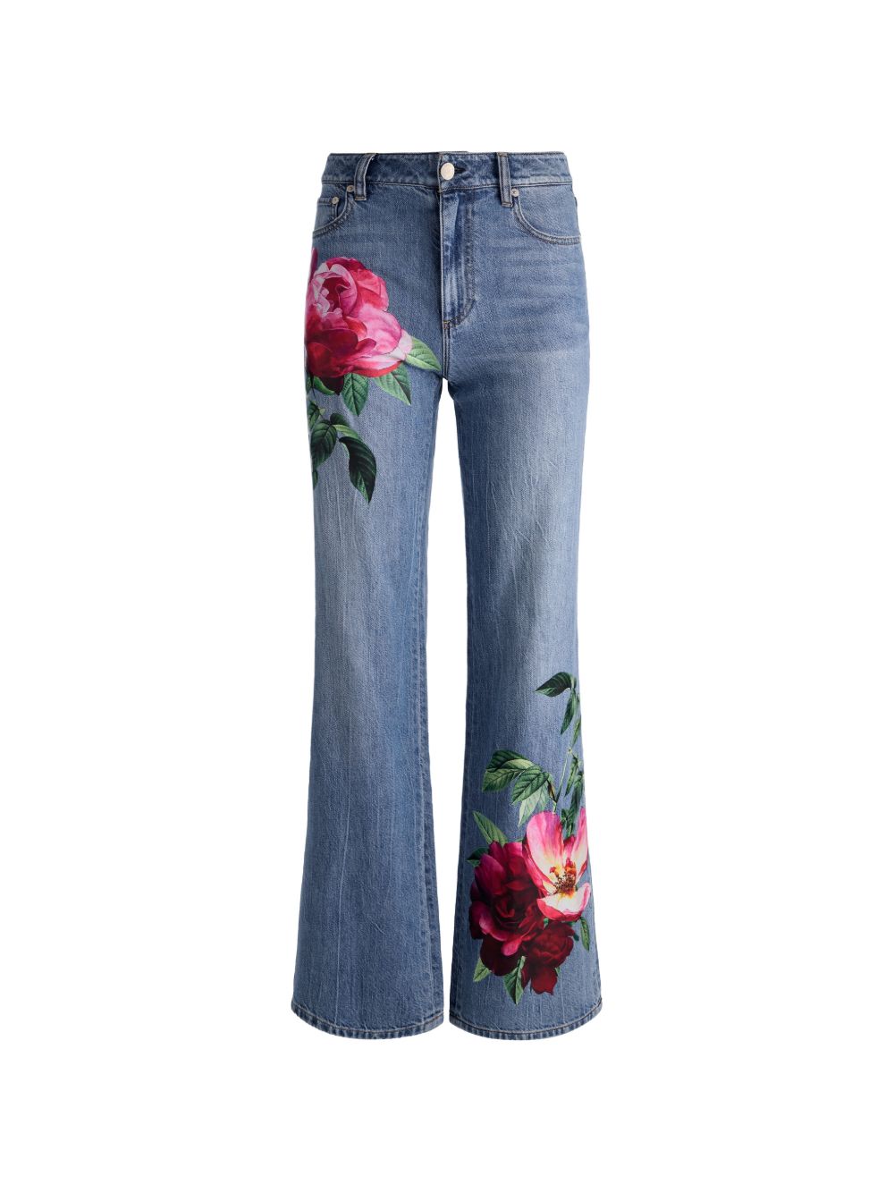 Alice + Olivia Embroidered Floral Denim Jeans Clear Blue