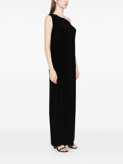 Norma Kamali One-Shoulder Draped Maxi Dress Black