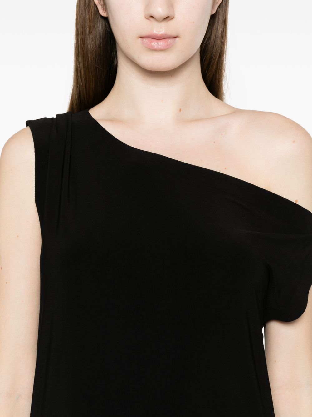 Norma Kamali One-Shoulder Draped Maxi Dress Black