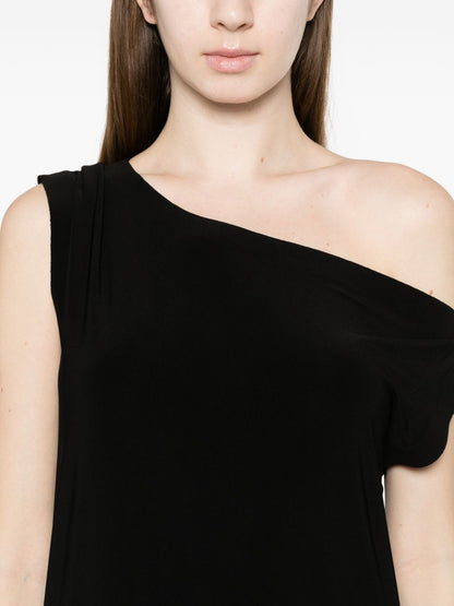 Norma Kamali One-Shoulder Draped Maxi Dress Black