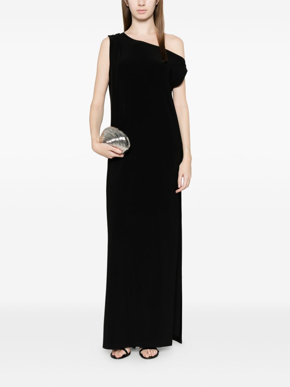 Norma Kamali One-Shoulder Draped Maxi Dress Black