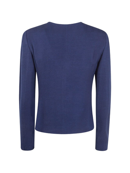 Emporio Armani Ruffled Viscose Jacket Blue Blue