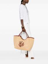 Emporio Armani Large Straw Shopper Bag Leather Brown