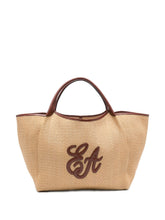 Emporio Armani Large Straw Shopper Bag Leather Brown