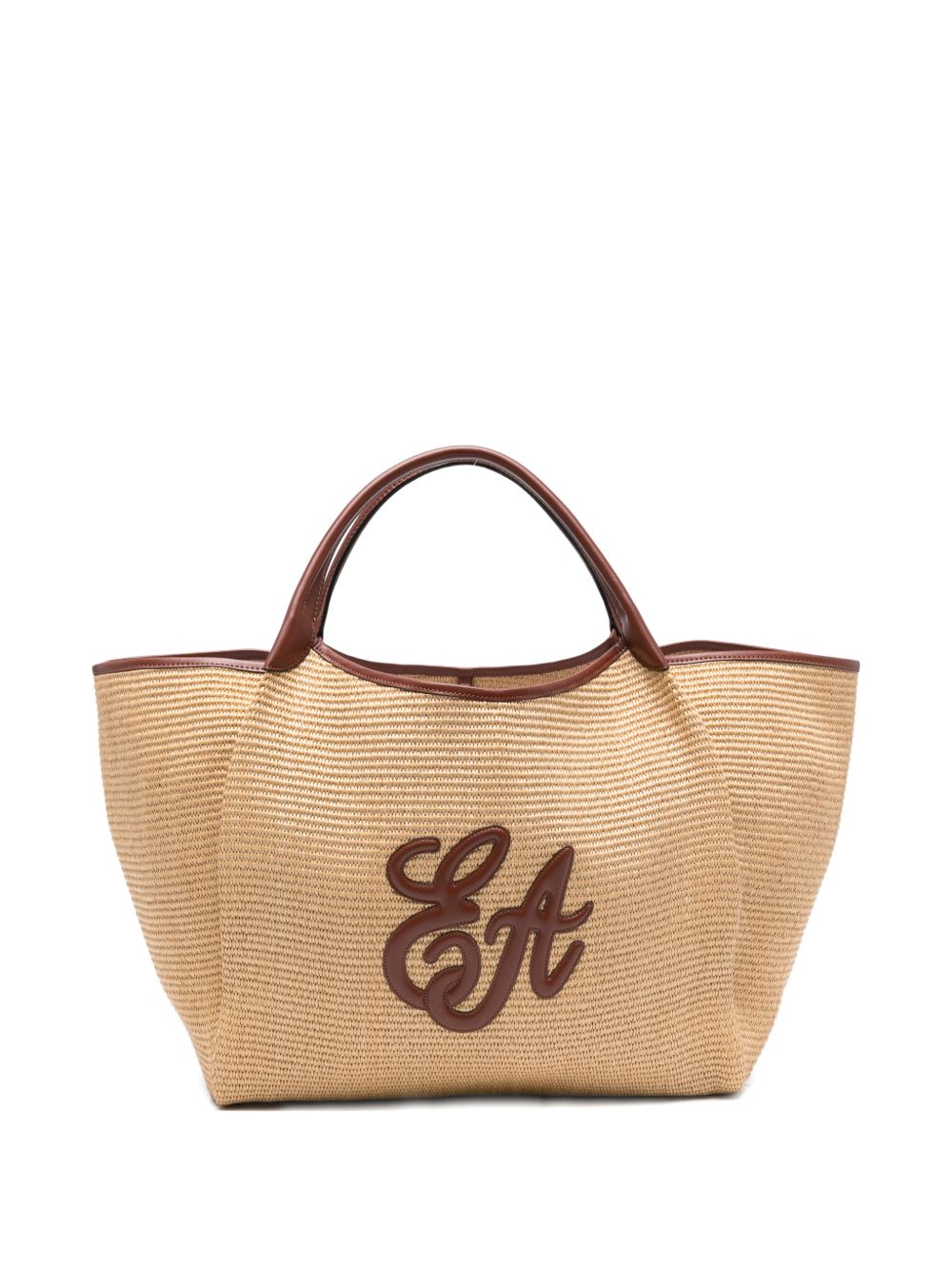 Emporio Armani Large Straw Shopper Bag Leather Brown