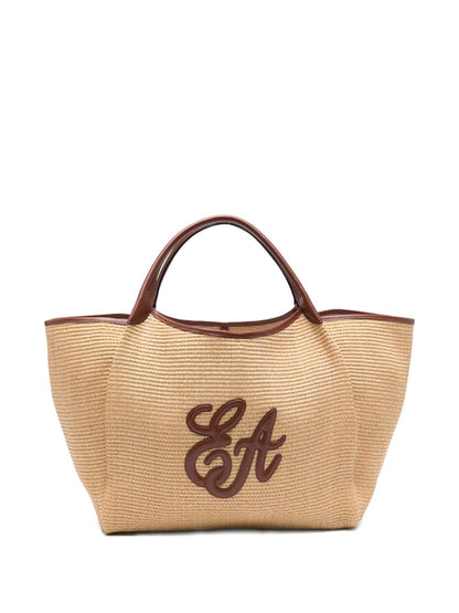 Emporio Armani Large Straw Shopper Bag Leather Brown