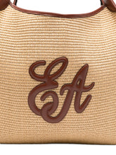 Emporio Armani Large Straw Shopper Bag Leather Brown