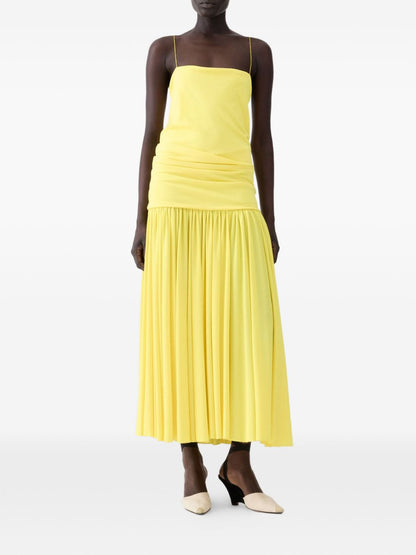 JACQUEMUS Abiha Pleated Maxi Dress Yellow