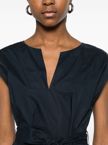 Woolrich V-Neck Cotton Mini Dress Blue