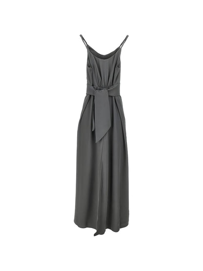 Emporio Armani V-Neck Gathered Mini Dress Grey
