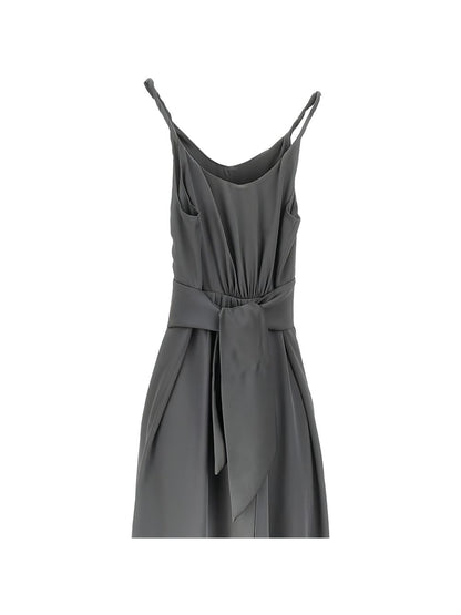 Emporio Armani V-Neck Gathered Mini Dress Grey