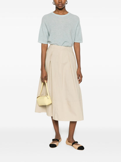Woolrich A-line Pleated Cotton Skirt Beige