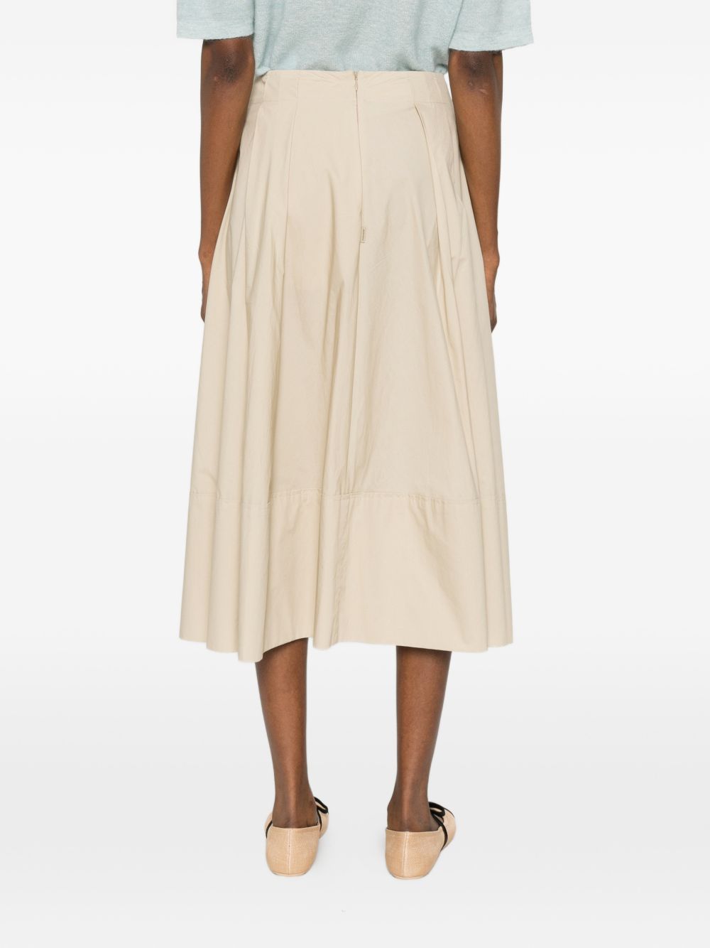 Woolrich A-line Pleated Cotton Skirt Beige