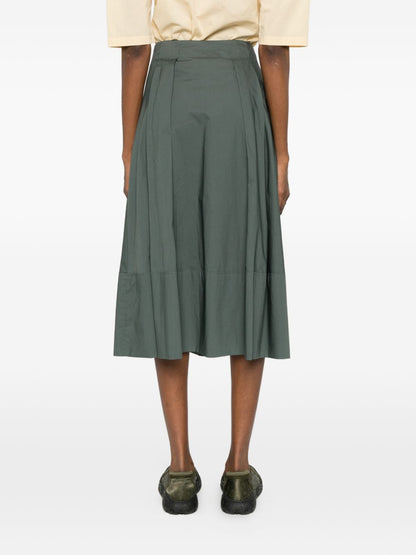 Woolrich Pleated Cotton Long Skirt Green