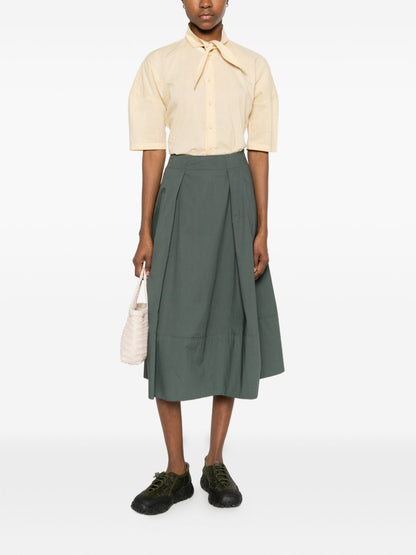 Woolrich Pleated Cotton Long Skirt Green