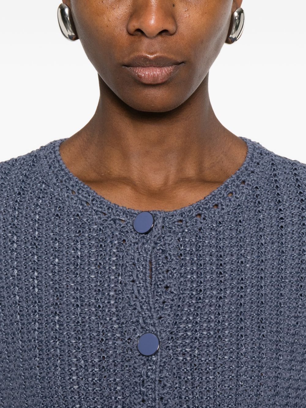 Emporio Armani Buttoned Fringed Blazer Jacket Blue