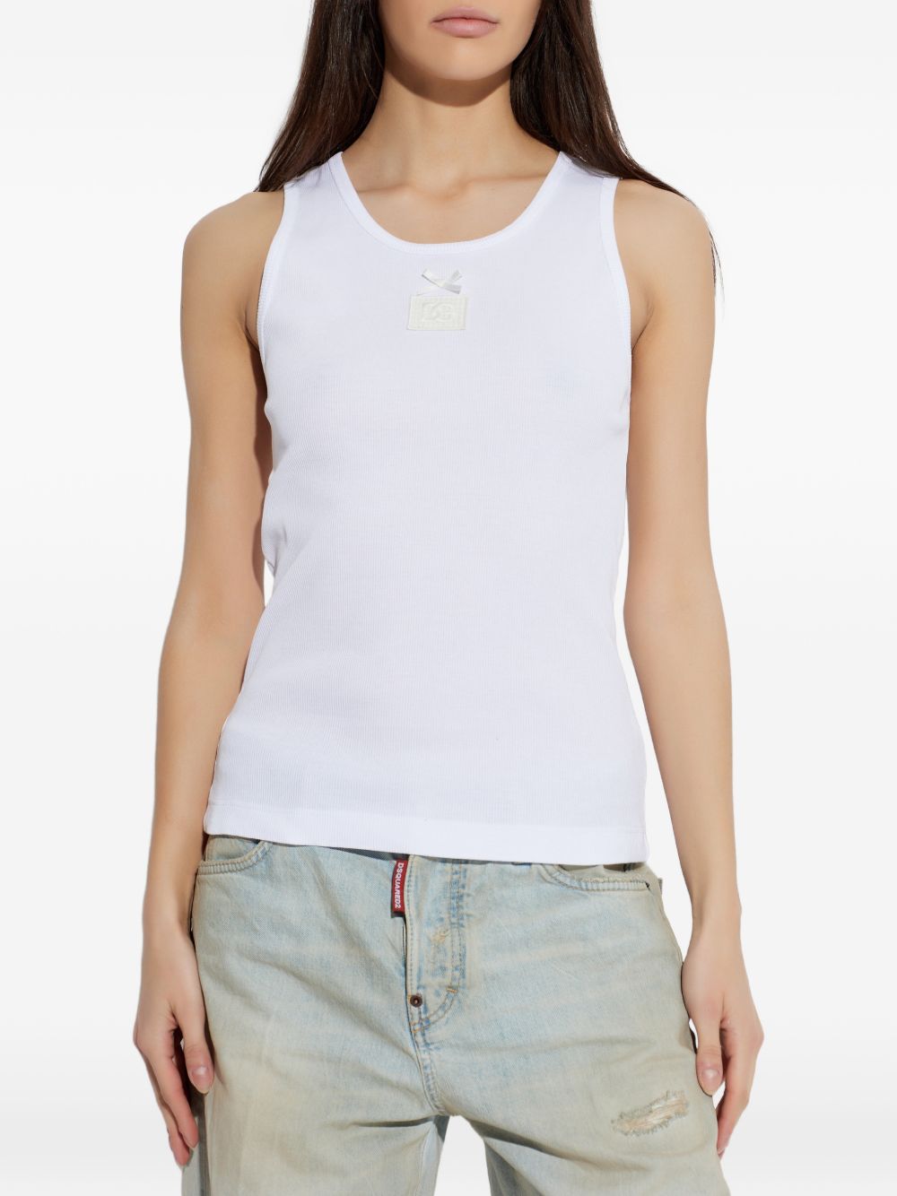 Dolce &amp; Gabbana Appliqué Cotton Sleeveless Top White