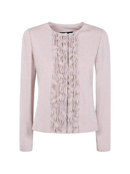 Emporio Armani Ruffled Beige Long Jacket Beige