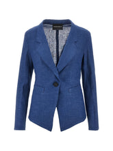 Emporio Armani Single-Breasted Linen Jacket Blue