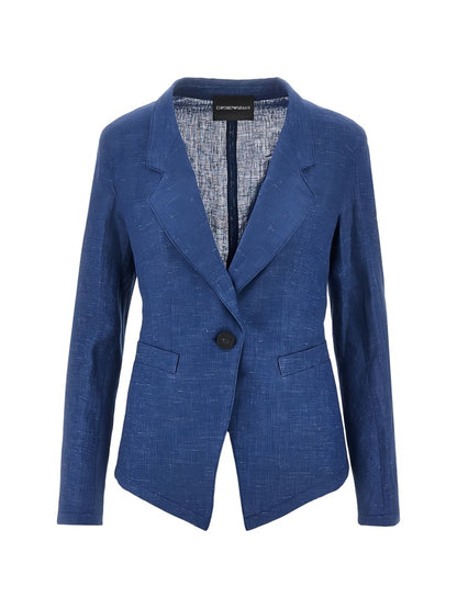 Emporio Armani Single-Breasted Linen Jacket Blue