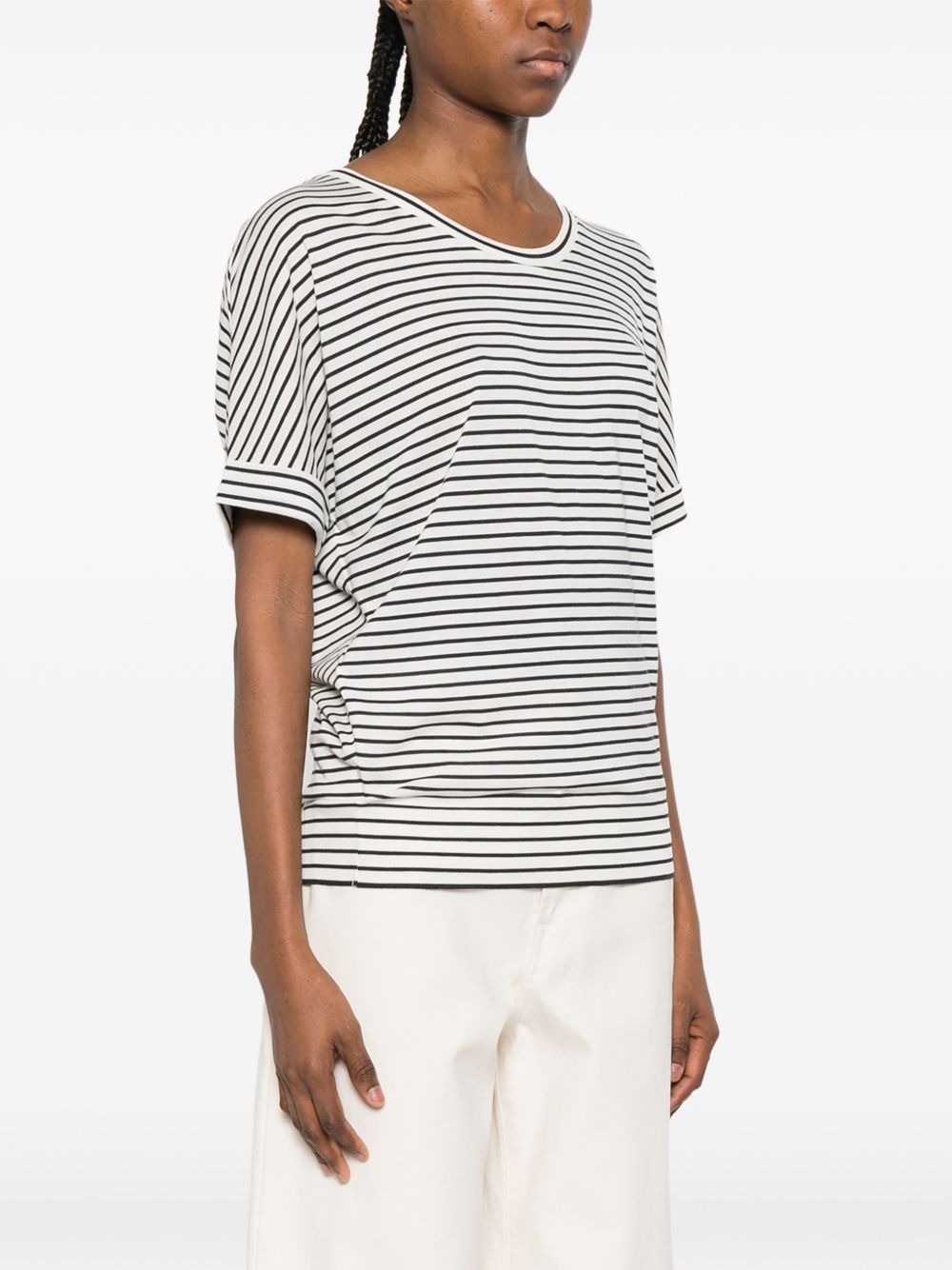 HERNO Striped Cotton Crewneck T-Shirt White