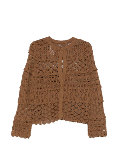 Semicouture Crochet Knit Cotton Cardigan Beige