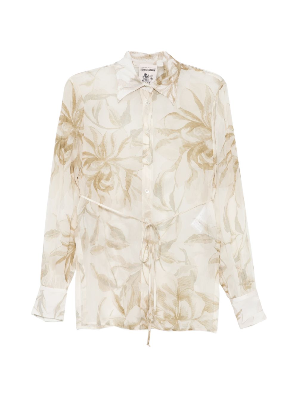 Semicouture Floral Print Tie Shirt Beige