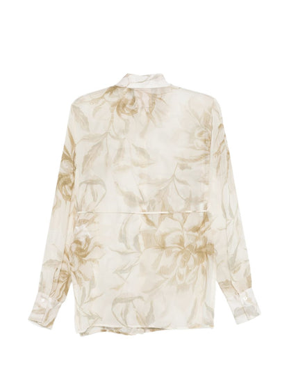 Semicouture Floral Print Tie Shirt Beige