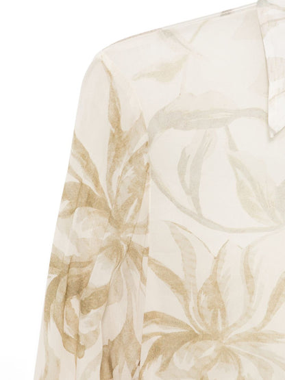 Semicouture Floral Print Tie Shirt Beige