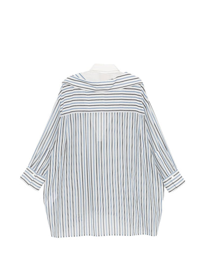Semicouture Striped Cotton Asymmetric Shirt Blue