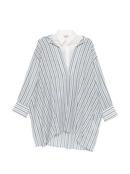 Semicouture Striped Cotton Asymmetric Shirt Blue